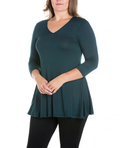 Women's Plus Size Three Quarter Sleeves V-Neck Tunic Top Navy $36.17 Tops