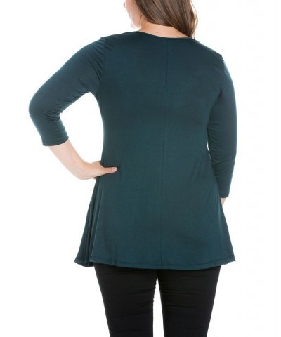 Women's Plus Size Three Quarter Sleeves V-Neck Tunic Top Navy $36.17 Tops