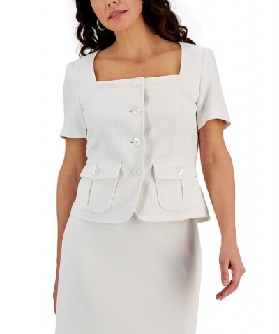 Petite Short-Sleeve Square-Neck Jacket Lily White $51.60 Jackets