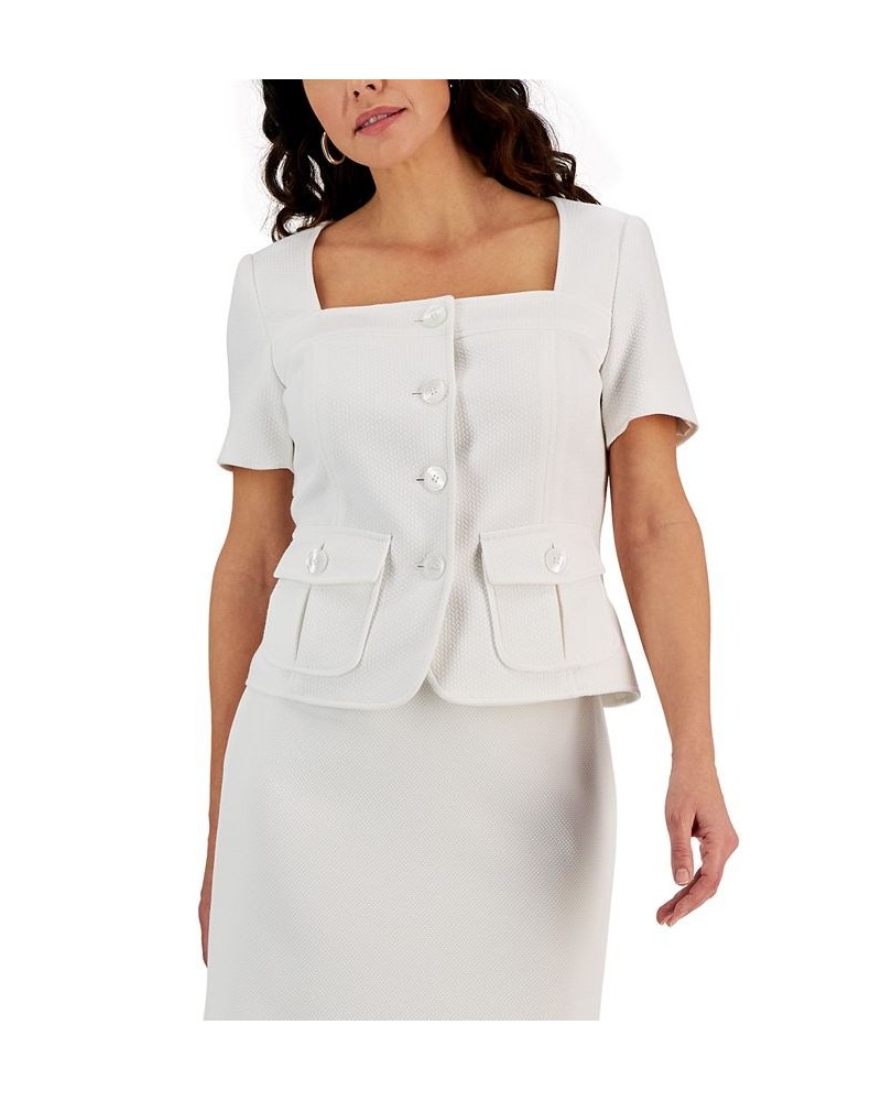 Petite Short-Sleeve Square-Neck Jacket Lily White $51.60 Jackets