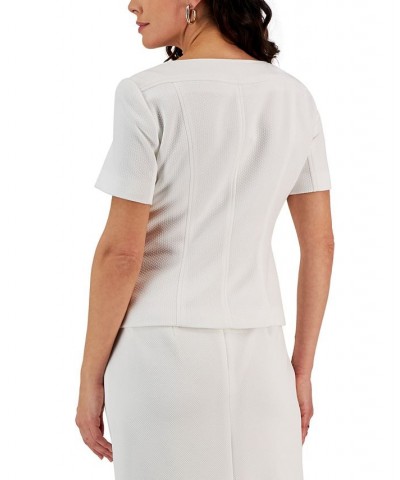 Petite Short-Sleeve Square-Neck Jacket Lily White $51.60 Jackets