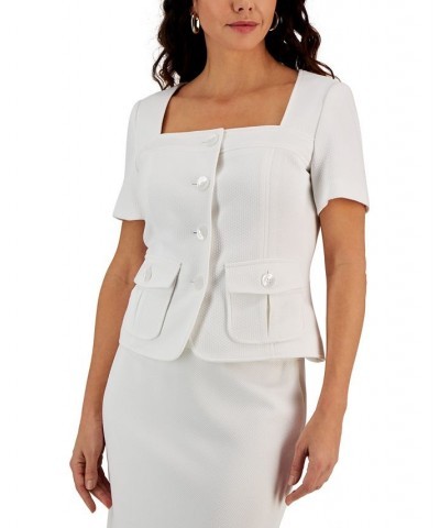 Petite Short-Sleeve Square-Neck Jacket Lily White $51.60 Jackets