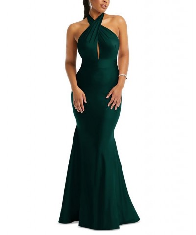 Women's Open-Back Satin Mermaid Gown Green $127.68 Dresses