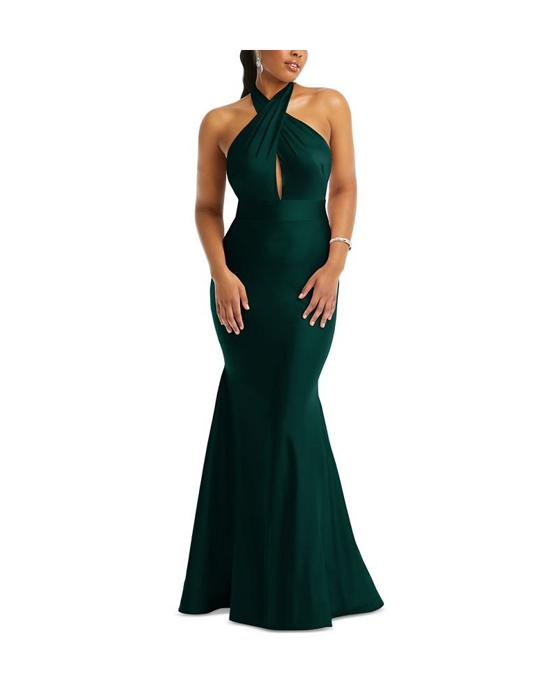 Women's Open-Back Satin Mermaid Gown Green $127.68 Dresses