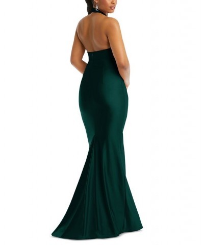 Women's Open-Back Satin Mermaid Gown Green $127.68 Dresses