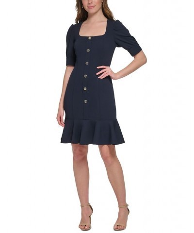 Women's Square-Neck Buttoned Ruffled-Hem Sheath Dress Sky Captain $50.31 Dresses