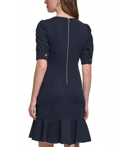 Women's Square-Neck Buttoned Ruffled-Hem Sheath Dress Sky Captain $50.31 Dresses