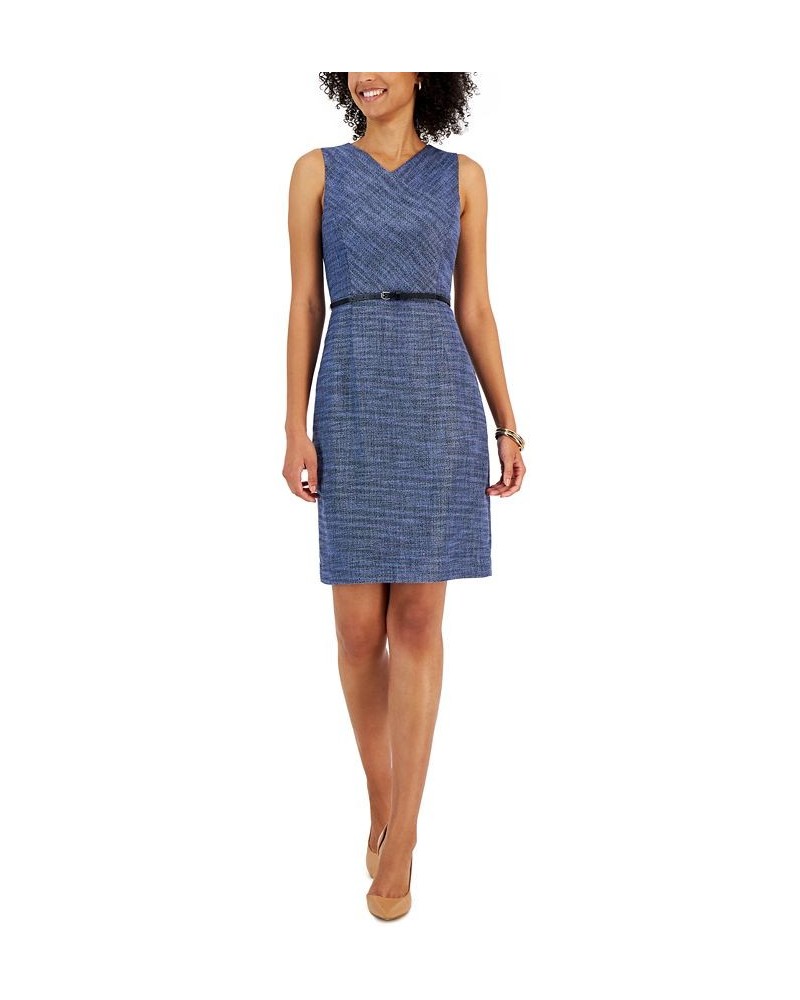 Petite Sleeveless Belted Tweed Sheath Dress California Sky Multi $24.19 Dresses