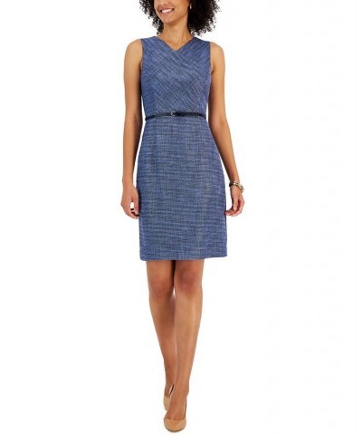 Petite Sleeveless Belted Tweed Sheath Dress California Sky Multi $24.19 Dresses