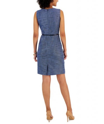 Petite Sleeveless Belted Tweed Sheath Dress California Sky Multi $24.19 Dresses