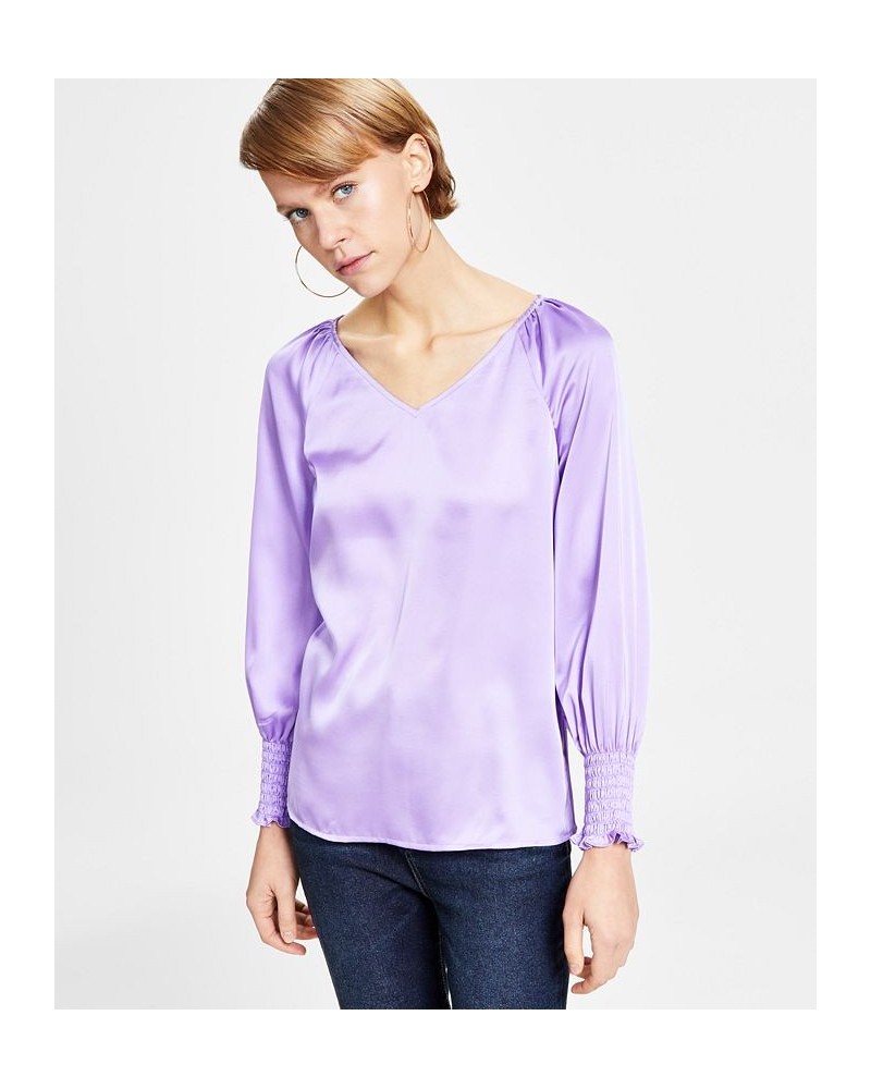 Women's Long-Sleeve V-Neck Blouse Purple $21.56 Tops