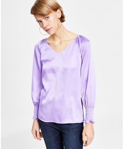 Women's Long-Sleeve V-Neck Blouse Purple $21.56 Tops