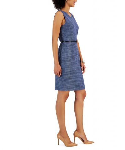 Petite Sleeveless Belted Tweed Sheath Dress California Sky Multi $24.19 Dresses