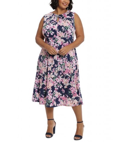 Plus Size Floral-Print Keyhole Midi Dress Navy/Pink $41.42 Dresses