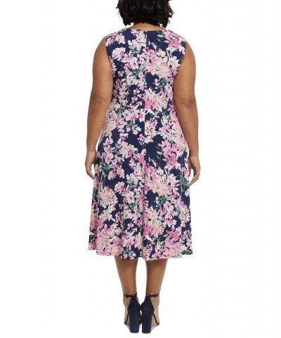 Plus Size Floral-Print Keyhole Midi Dress Navy/Pink $41.42 Dresses