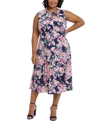 Plus Size Floral-Print Keyhole Midi Dress Navy/Pink $41.42 Dresses