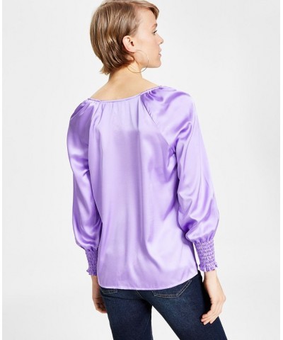 Women's Long-Sleeve V-Neck Blouse Purple $21.56 Tops