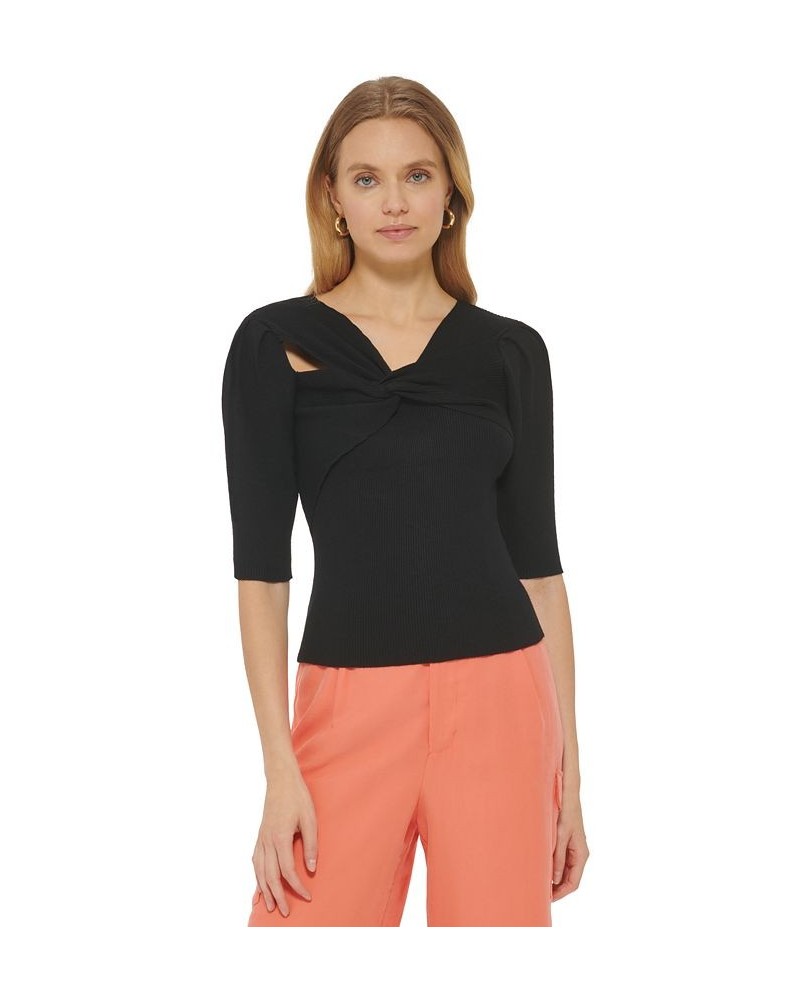 Women's Cutout Twist-Detail Sweater-Knit Top Black $50.14 Sweaters