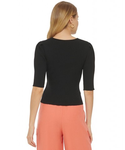 Women's Cutout Twist-Detail Sweater-Knit Top Black $50.14 Sweaters