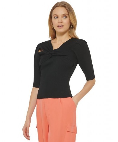 Women's Cutout Twist-Detail Sweater-Knit Top Black $50.14 Sweaters