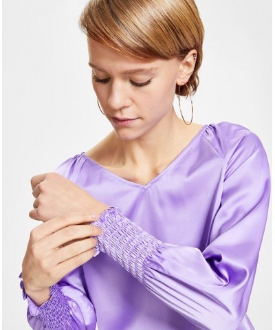 Women's Long-Sleeve V-Neck Blouse Purple $21.56 Tops