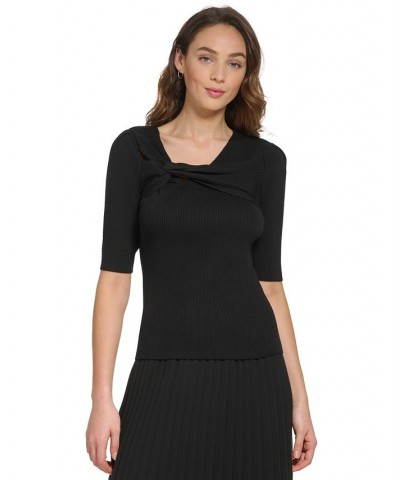 Women's Cutout Twist-Detail Sweater-Knit Top Black $50.14 Sweaters