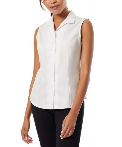 Women's Cotton Easy-Care Sleeveless Shirt White $33.43 Tops