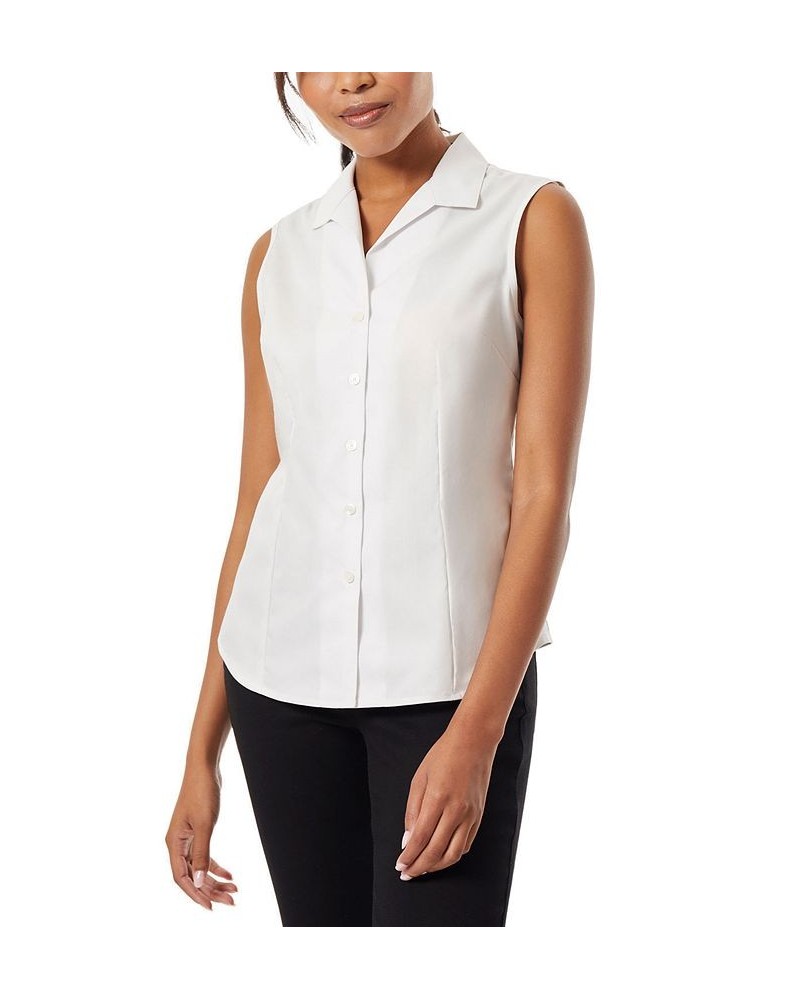 Women's Cotton Easy-Care Sleeveless Shirt White $33.43 Tops