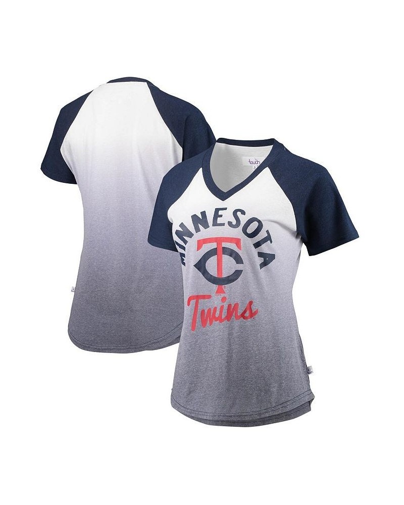 Women's Navy and White Minnesota Twins Shortstop Ombre Raglan V-Neck T-shirt Navy, White $25.20 Tops