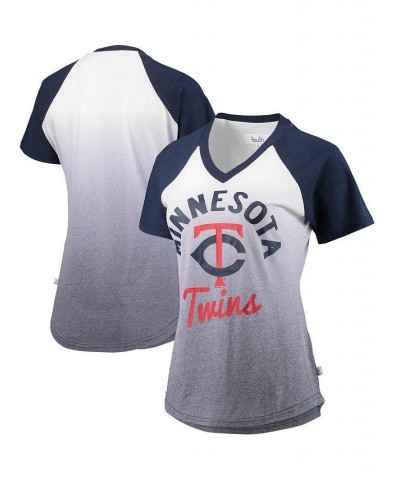 Women's Navy and White Minnesota Twins Shortstop Ombre Raglan V-Neck T-shirt Navy, White $25.20 Tops