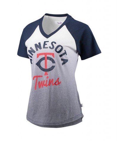 Women's Navy and White Minnesota Twins Shortstop Ombre Raglan V-Neck T-shirt Navy, White $25.20 Tops