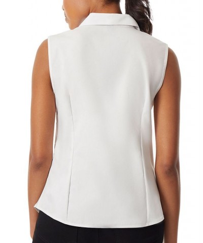 Women's Cotton Easy-Care Sleeveless Shirt White $33.43 Tops