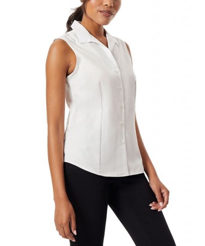 Women's Cotton Easy-Care Sleeveless Shirt White $33.43 Tops