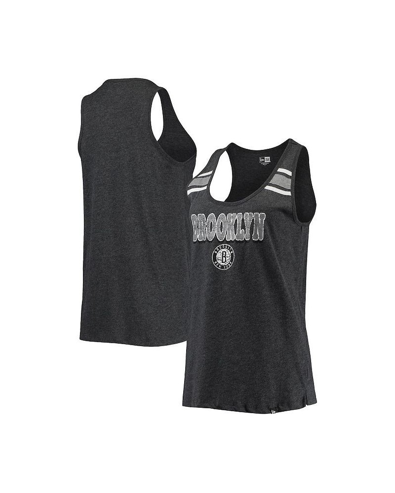 Women's Heathered Black Brooklyn Nets Scoop-Neck Racerback Tank Top Heathered Black $21.19 Tops