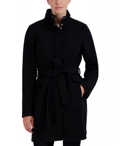 Women's Single-Breasted Belted Walker Coat Black $57.60 Coats