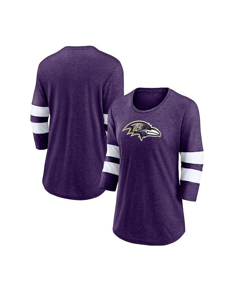 Women's Branded Heathered Purple Baltimore Ravens Primary Logo 3/4 Sleeve Scoop Neck T-shirt Heathered Purple $31.31 Tops