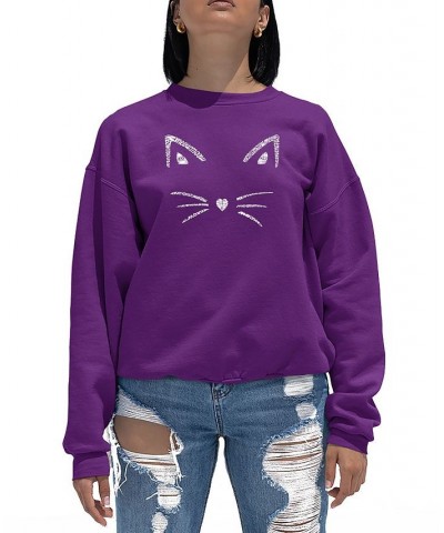 Women's Crewneck Word Art Whiskers Sweatshirt Top Purple $25.49 Tops