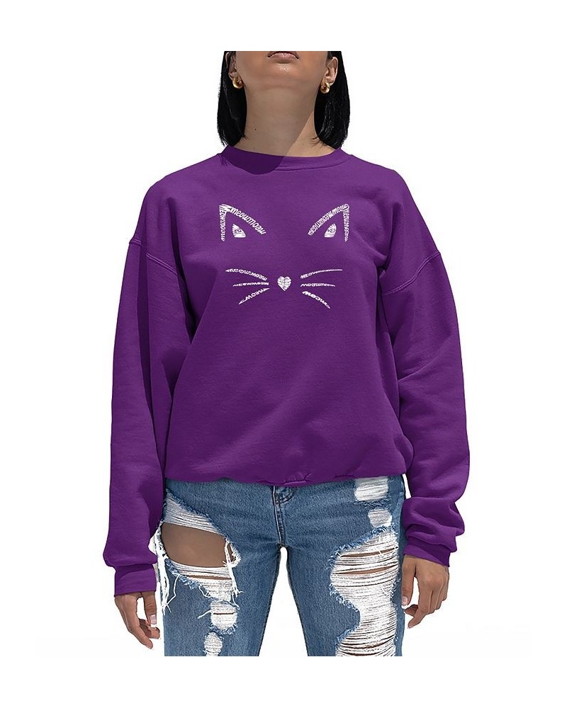 Women's Crewneck Word Art Whiskers Sweatshirt Top Purple $25.49 Tops