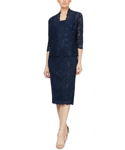 2-Pc. Lace Jacket & Midi Dress Set Blue $47.70 Dresses