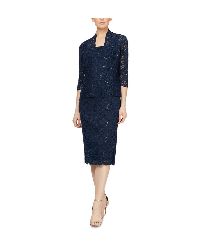 2-Pc. Lace Jacket & Midi Dress Set Blue $47.70 Dresses