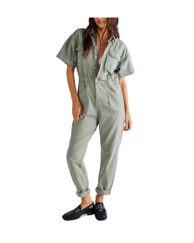 Marci Denim Elasticized-Waist Coverall Washed Army $49.68 Pants