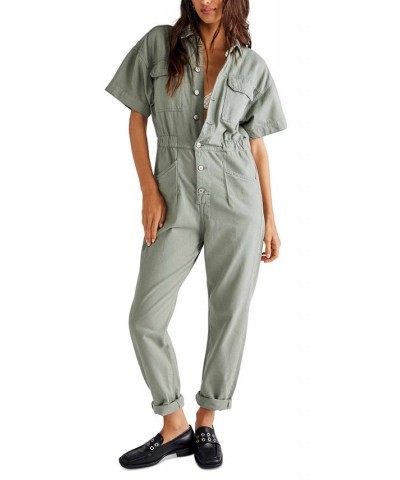 Marci Denim Elasticized-Waist Coverall Washed Army $49.68 Pants