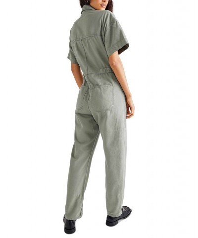 Marci Denim Elasticized-Waist Coverall Washed Army $49.68 Pants