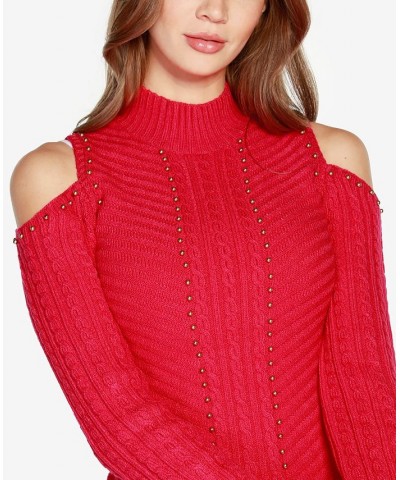 Women's Black Label Embellished Cold-Shoulder Cable Sweater Red $25.73 Sweaters