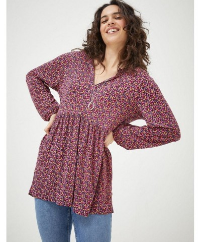 Poppy Retro Ditsy Tunic - Women Open Red $33.12 Tops