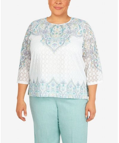 Plus Size Lady Like Medallion Floral Knit Top Multi $36.02 Tops