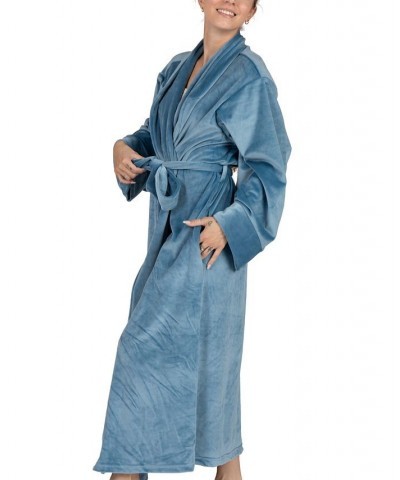 Women's Velvety Soft Velour Bathrobe Blue $34.40 Sleepwear