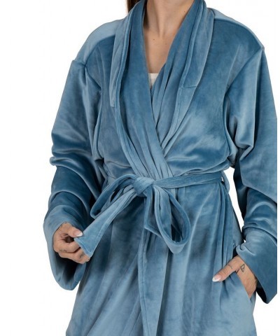 Women's Velvety Soft Velour Bathrobe Blue $34.40 Sleepwear