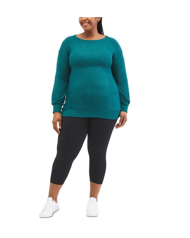 Plus Size Balloon-Sleeve Maternity Top Green $27.73 Tops