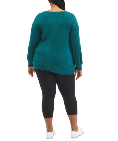 Plus Size Balloon-Sleeve Maternity Top Green $27.73 Tops